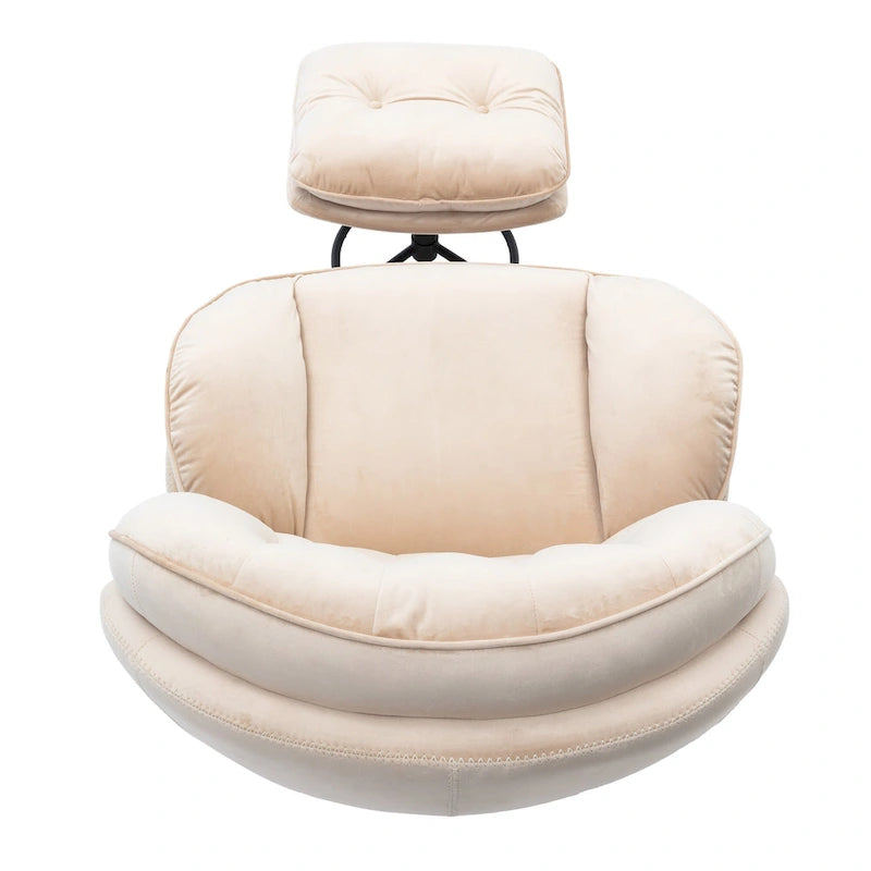 Fauteuil d'appoint pivotant moderne beige de 31,7 po avec pouf