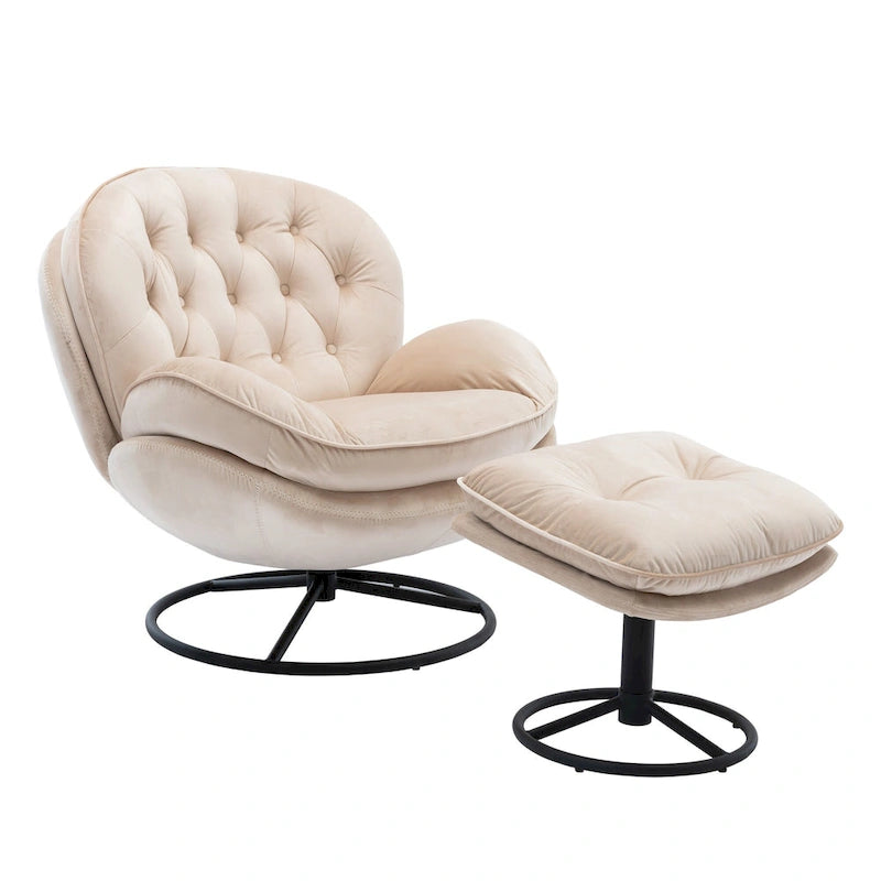 Fauteuil d'appoint pivotant moderne beige de 31,7 po avec pouf