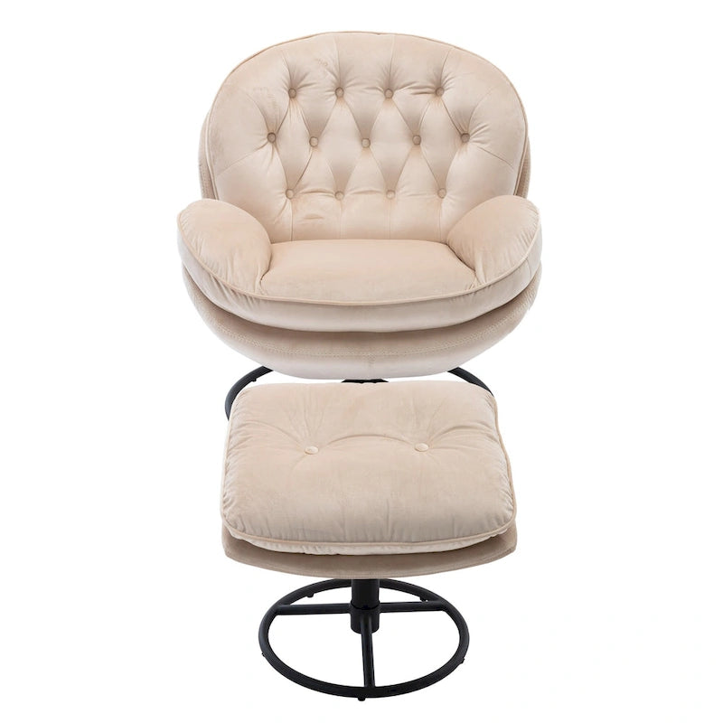 Fauteuil d'appoint pivotant moderne beige de 31,7 po avec pouf