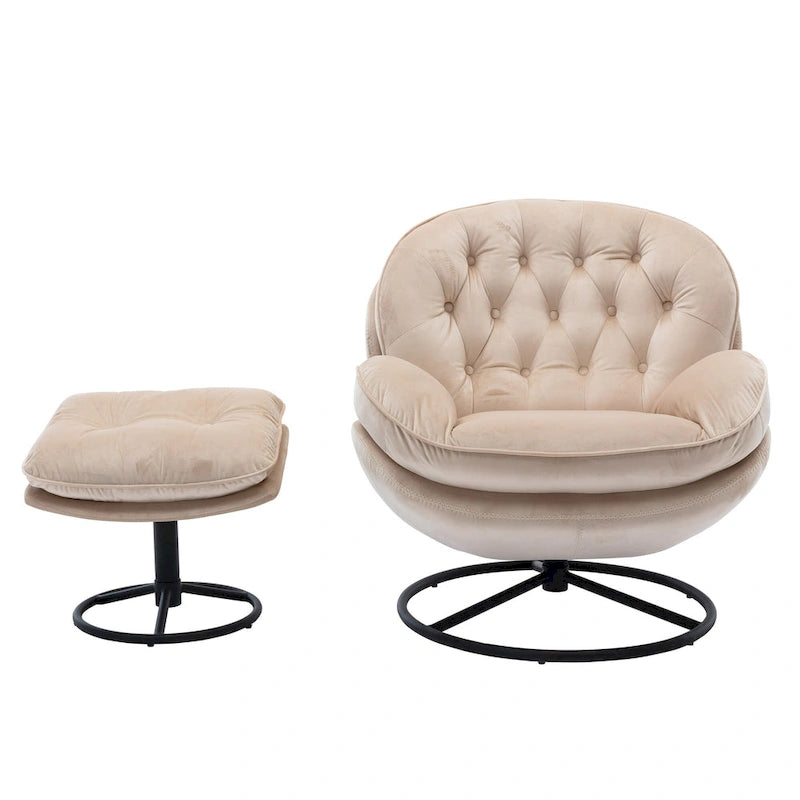 Fauteuil d'appoint pivotant moderne beige de 31,7 po avec pouf
