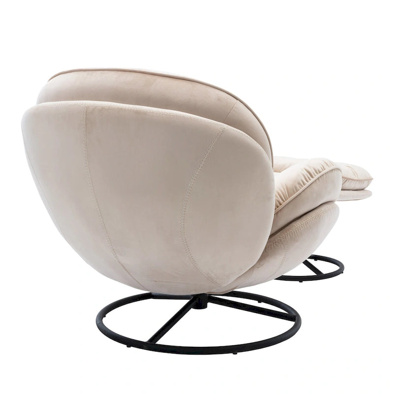 Fauteuil d'appoint pivotant moderne beige de 31,7 po avec pouf