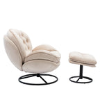 Fauteuil d'appoint pivotant moderne beige de 31,7 po avec pouf
