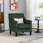 Fauteuil rembourré Emerald 26.77 avec accoudoirs creusés et pieds en bois d'hévéa
