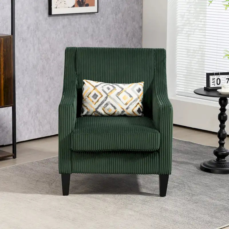 Fauteuil rembourré Emerald 26.77 avec accoudoirs creusés et pieds en bois d'hévéa