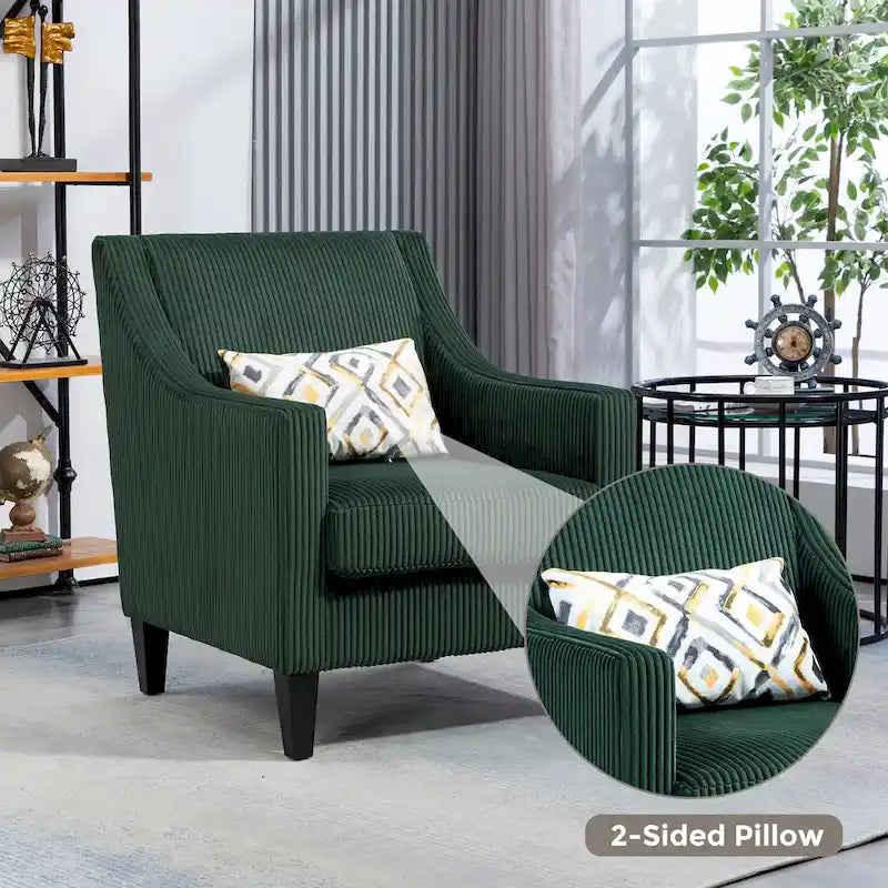 Fauteuil rembourré Emerald 26.77 avec accoudoirs creusés et pieds en bois d'hévéa
