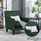 Fauteuil rembourré Emerald 26.77 avec accoudoirs creusés et pieds en bois d'hévéa