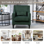 Fauteuil rembourré Emerald 26.77 avec accoudoirs creusés et pieds en bois d'hévéa