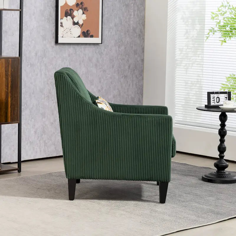 Fauteuil rembourré Emerald 26.77 avec accoudoirs creusés et pieds en bois d'hévéa