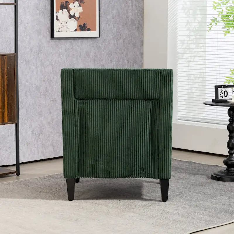 Fauteuil rembourré Emerald 26.77 avec accoudoirs creusés et pieds en bois d'hévéa