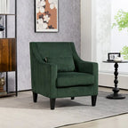 Fauteuil rembourré Emerald 26.77 avec accoudoirs creusés et pieds en bois d'hévéa