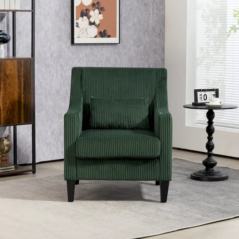 Fauteuil rembourré Emerald 26.77 avec accoudoirs creusés et pieds en bois d'hévéa