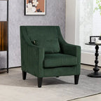Fauteuil rembourré Emerald 26.77 avec accoudoirs creusés et pieds en bois d'hévéa