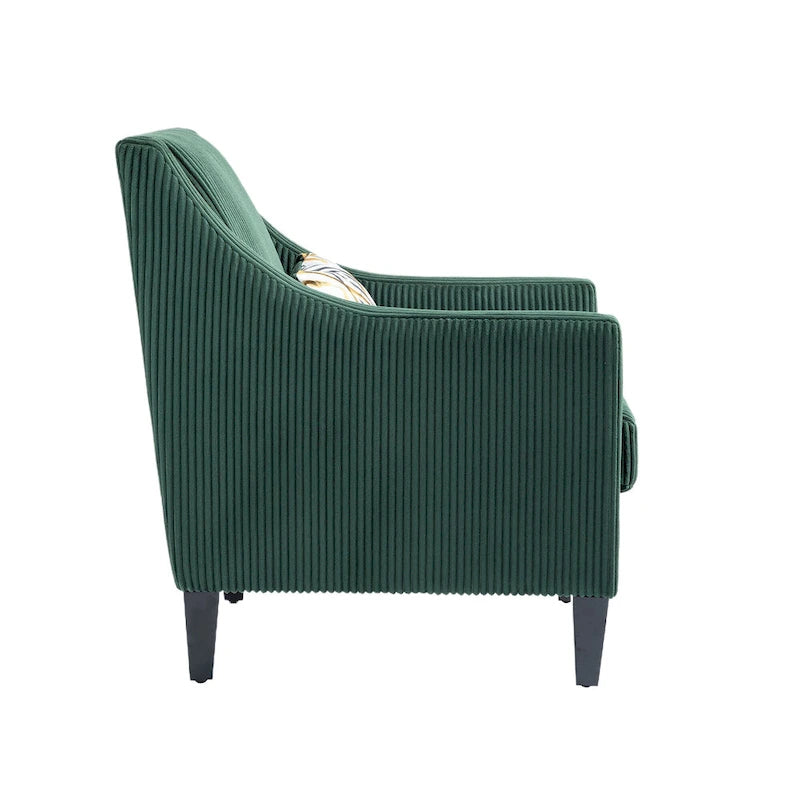 Fauteuil rembourré Emerald 26.77 avec accoudoirs creusés et pieds en bois d'hévéa
