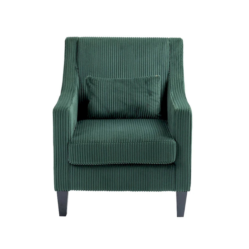 Fauteuil rembourré Emerald 26.77 avec accoudoirs creusés et pieds en bois d'hévéa