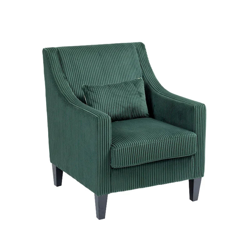 Fauteuil rembourré Emerald 26.77 avec accoudoirs creusés et pieds en bois d'hévéa