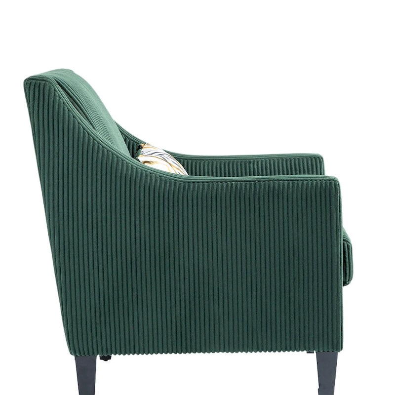 Fauteuil rembourré Emerald 26.77 avec accoudoirs creusés et pieds en bois d'hévéa