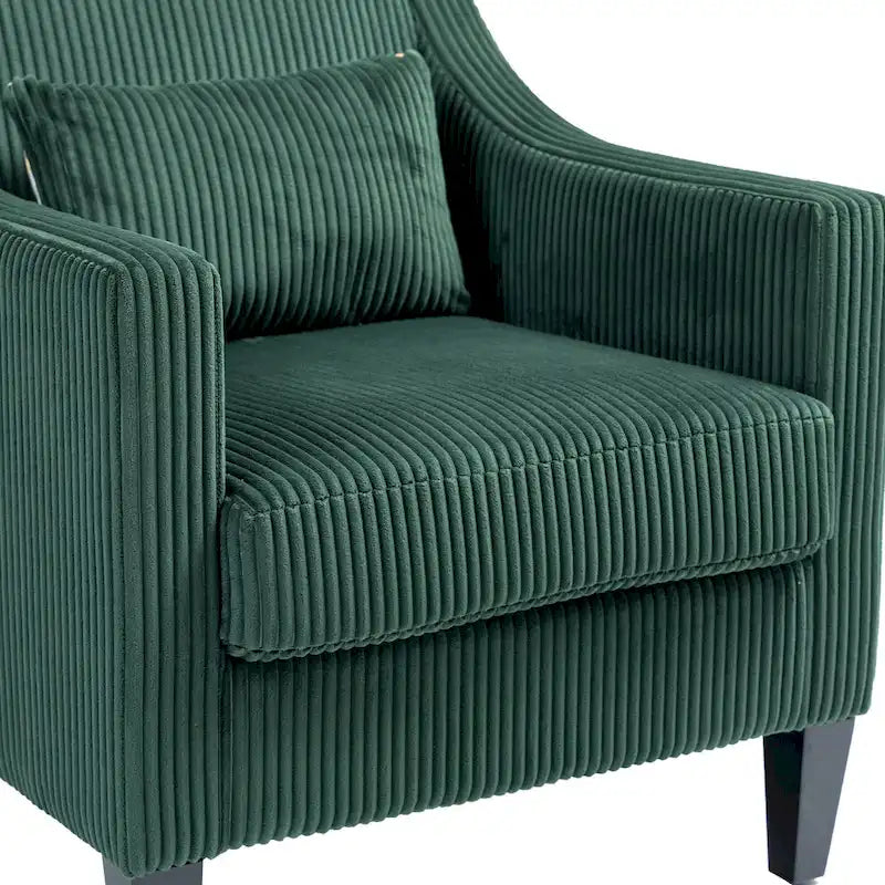 Fauteuil rembourré Emerald 26.77 avec accoudoirs creusés et pieds en bois d'hévéa