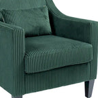 Fauteuil rembourré Emerald 26.77 avec accoudoirs creusés et pieds en bois d'hévéa