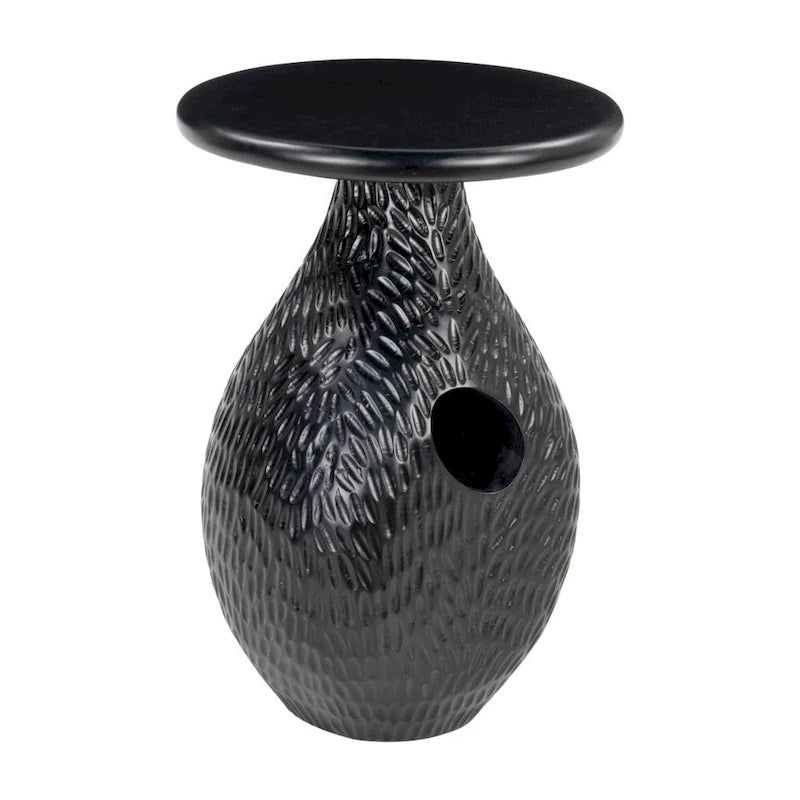 HomeRoots 20 Table d'appoint piédestal ronde en bois massif noir - 15' X '20.1' X '15