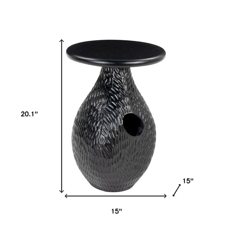 HomeRoots 20 Table d'appoint piédestal ronde en bois massif noir - 15' X '20.1' X '15