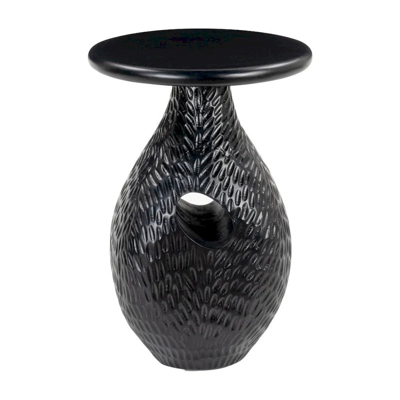 HomeRoots 20 Table d'appoint piédestal ronde en bois massif noir - 15' X '20.1' X '15