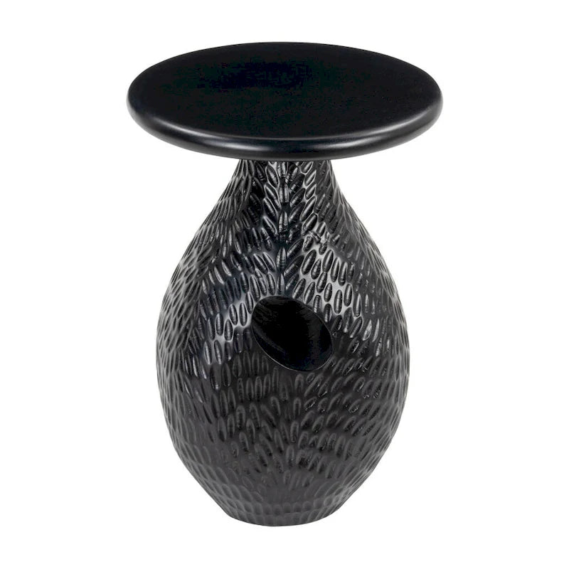 HomeRoots 20 Table d'appoint piédestal ronde en bois massif noir - 15' X '20.1' X '15