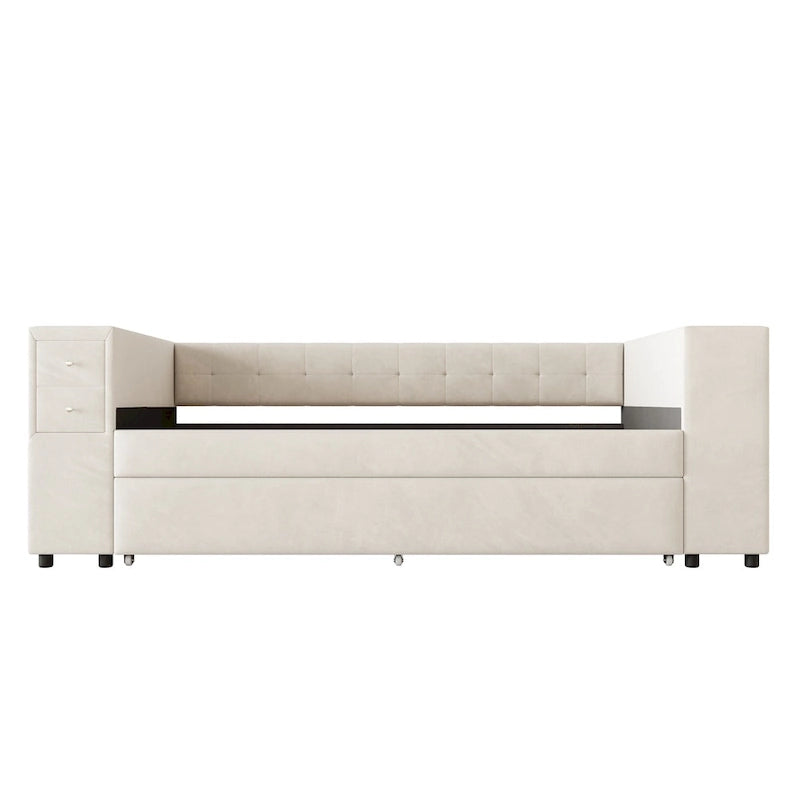 Cadre de lit de repos rembourré en velours avec ports de chargement USB et rangement