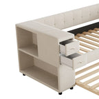 Cadre de lit de repos rembourré en velours avec ports de chargement USB et rangement