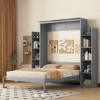 Lit escamotable créatif nordique Queen Size avec étagères et lumières LED, lit mural pour enfants, adolescents et adultes, gain de place, assemblage facile
