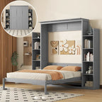 Lit escamotable créatif nordique Queen Size avec étagères et lumières LED, lit mural pour enfants, adolescents et adultes, gain de place, assemblage facile