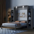 Lit escamotable créatif nordique Queen Size avec étagères et lumières LED, lit mural pour enfants, adolescents et adultes, gain de place, assemblage facile