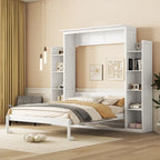 Lit escamotable créatif nordique Queen Size avec étagères et lumières LED, lit mural pour enfants, adolescents et adultes, gain de place, assemblage facile