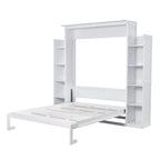 Lit escamotable créatif nordique Queen Size avec étagères et lumières LED, lit mural pour enfants, adolescents et adultes, gain de place, assemblage facile