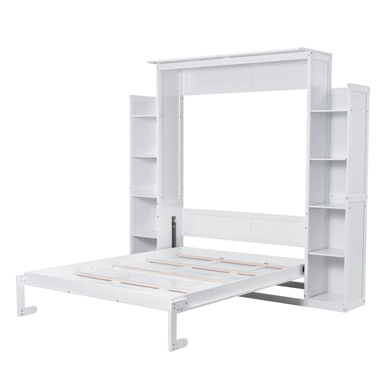 Lit escamotable créatif nordique Queen Size avec étagères et lumières LED, lit mural pour enfants, adolescents et adultes, gain de place, assemblage facile