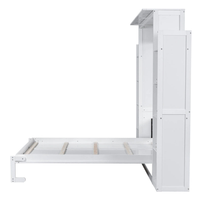 Lit escamotable créatif nordique Queen Size avec étagères et lumières LED, lit mural pour enfants, adolescents et adultes, gain de place, assemblage facile