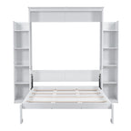 Lit escamotable créatif nordique Queen Size avec étagères et lumières LED, lit mural pour enfants, adolescents et adultes, gain de place, assemblage facile