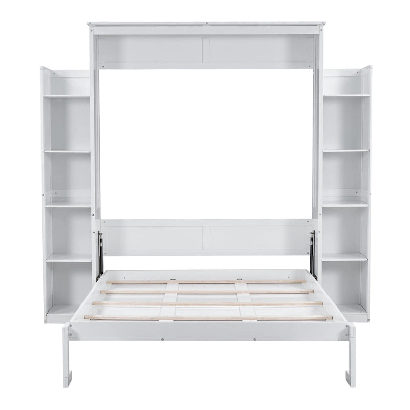 Lit escamotable créatif nordique Queen Size avec étagères et lumières LED, lit mural pour enfants, adolescents et adultes, gain de place, assemblage facile