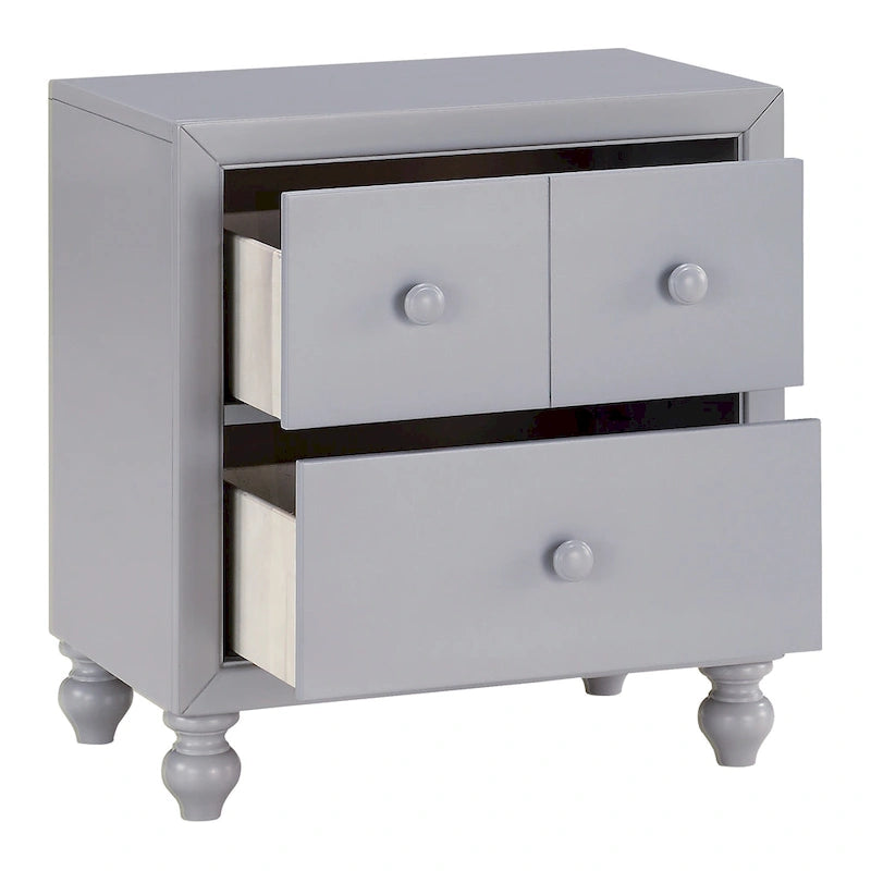 1pc Nightstand of Drawers Wood knobs Turned Feet