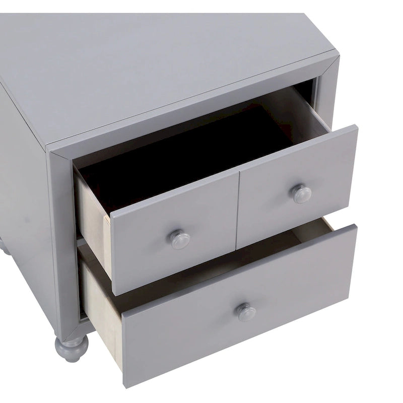 1 table de chevet avec tiroirs, boutons en bois, pieds tournés