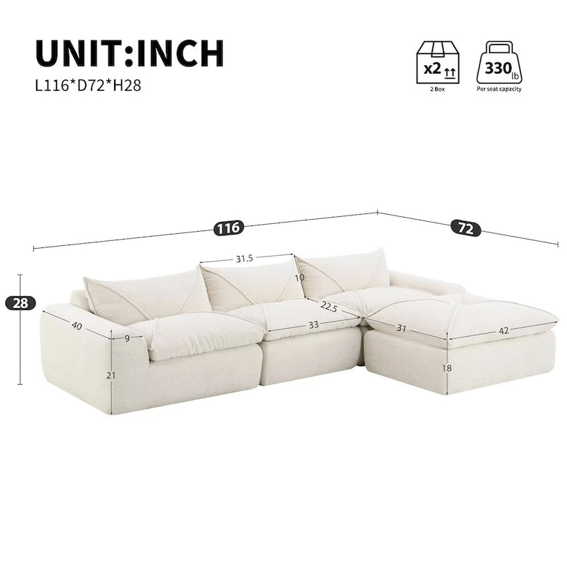 116 Canapé entièrement compressé avec mousse haute densité, chenille en particules