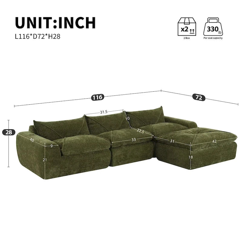 116 Canapé entièrement compressé avec mousse haute densité, chenille en particules