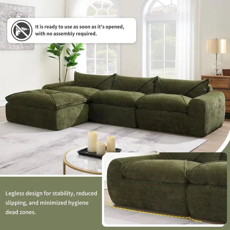 116 Canapé entièrement compressé avec mousse haute densité, chenille en particules