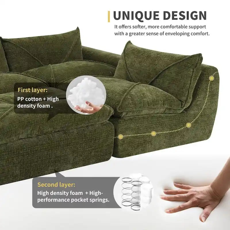 116 Canapé entièrement compressé avec mousse haute densité, chenille en particules