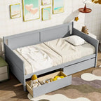 Lit de repos double en pin avec 2 tiroirs de rangement