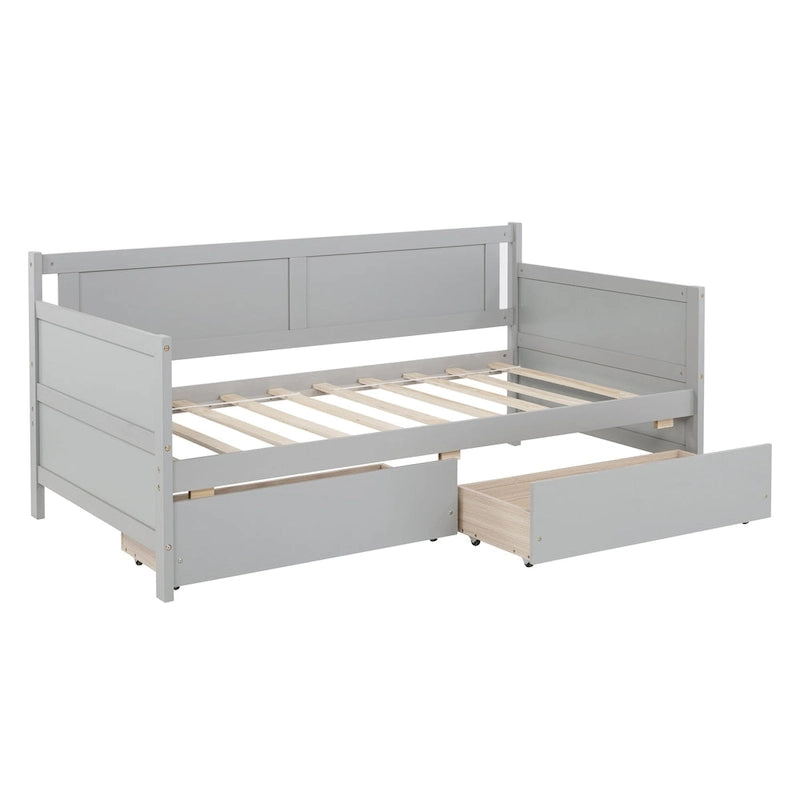 Lit de repos double en pin avec 2 tiroirs de rangement