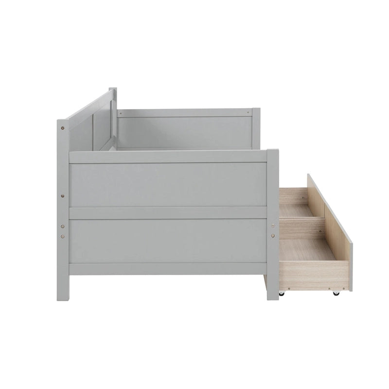 Lit de repos double en pin avec 2 tiroirs de rangement