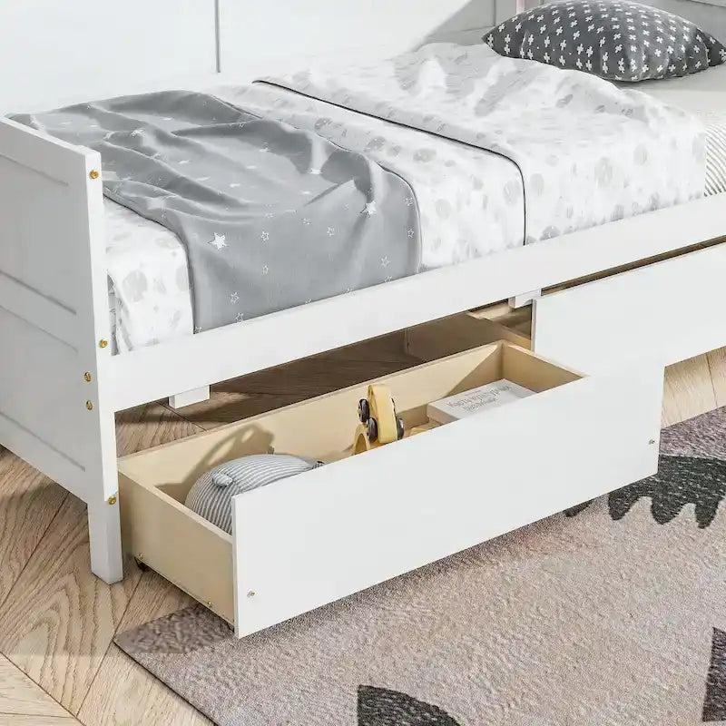 Lit de repos double en pin avec 2 tiroirs de rangement