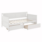 Lit de repos double en pin avec 2 tiroirs de rangement