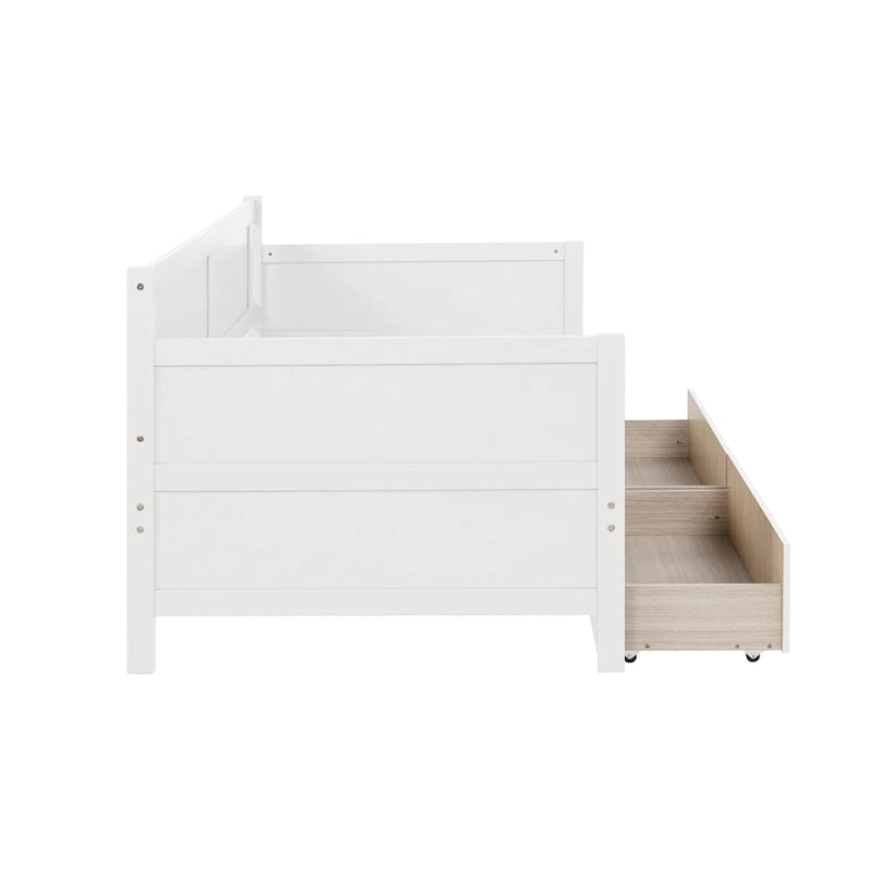Lit de repos double en pin avec 2 tiroirs de rangement