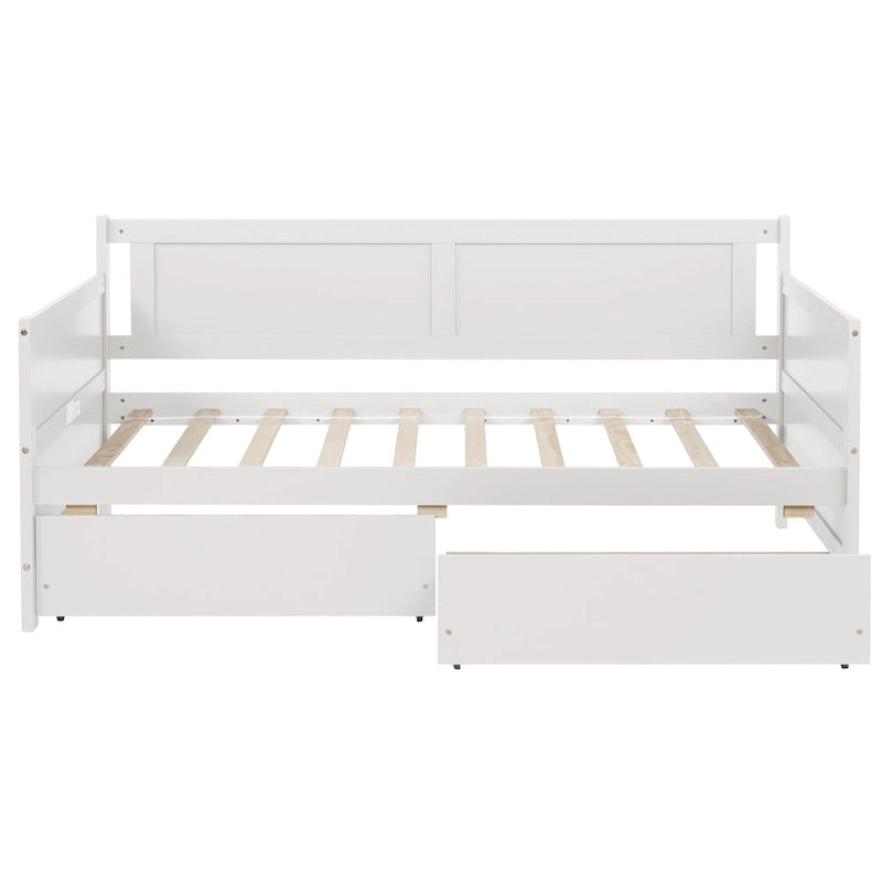 Lit de repos double en pin avec 2 tiroirs de rangement